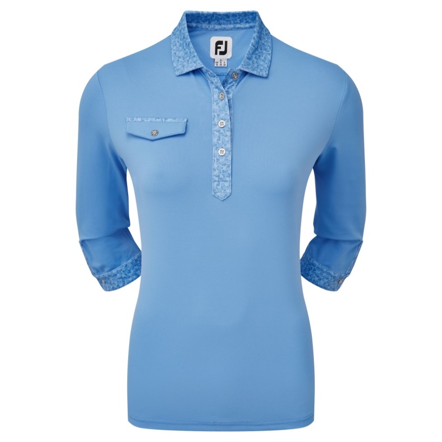 Footjoy CA Women's 3-4 Sleeve Pique with Printed Trim Blue Jay
