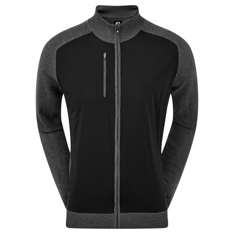 Footjoy CA Black-Charcoal Wool Blend Tech Full-Zip Sweater