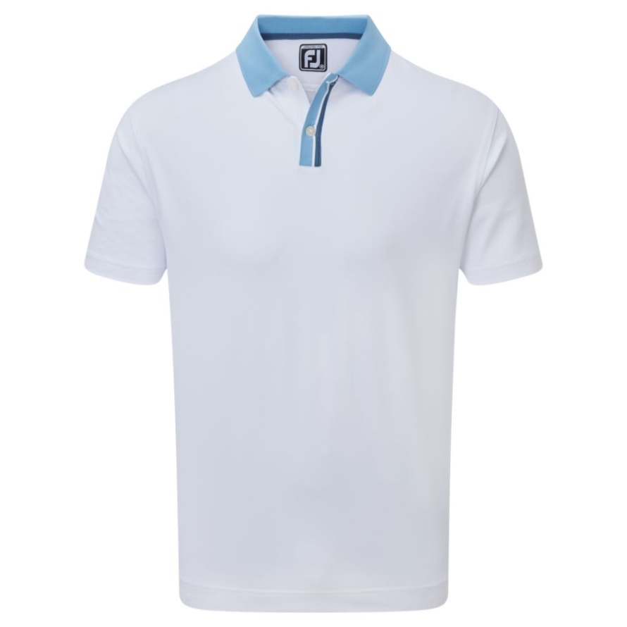 White-Blue Footjoy CA Solid with Stripe Placket Pique