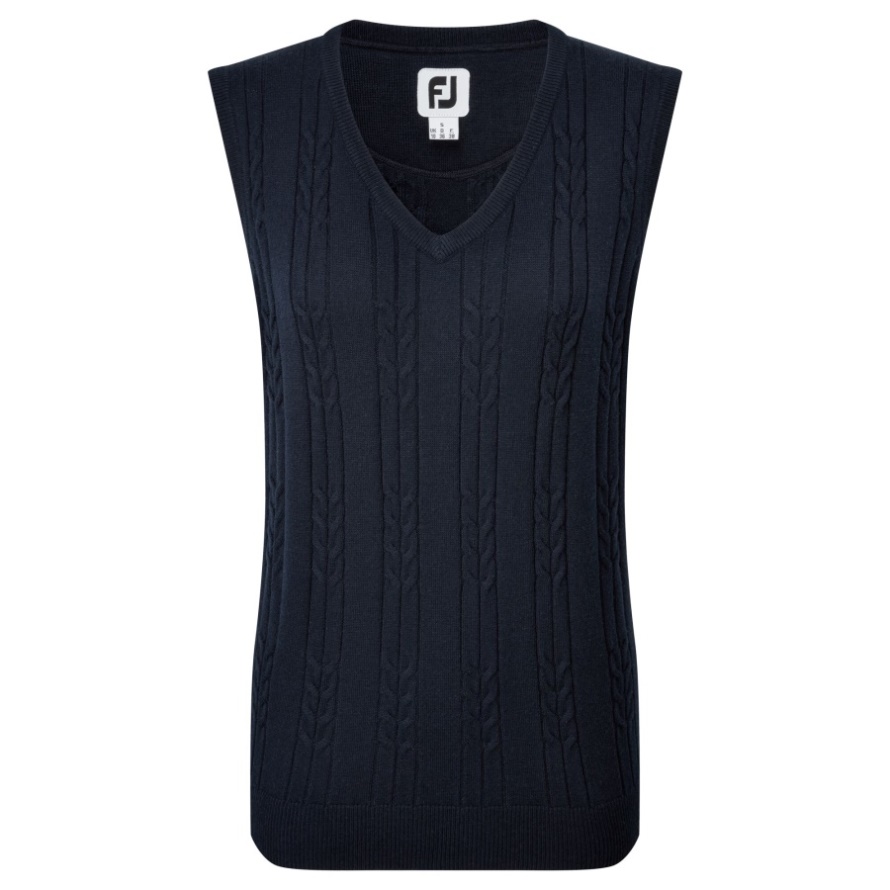 Footjoy CA Women's Wool Blend Cable Knit V-Neck Vest Navy