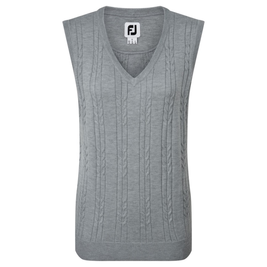 Women's Wool Blend Cable Knit V-Neck Vest Footjoy CA Grey