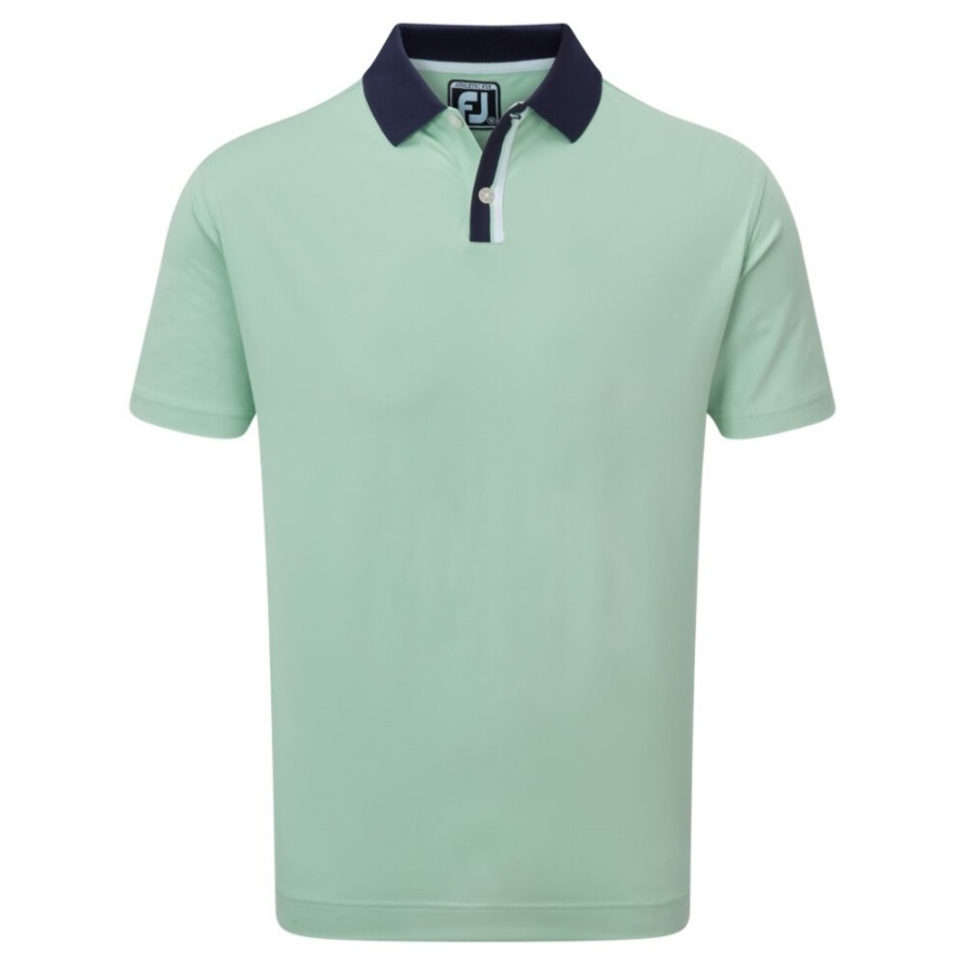 Footjoy CA Solid with Stripe Placket Pique Green-Navy