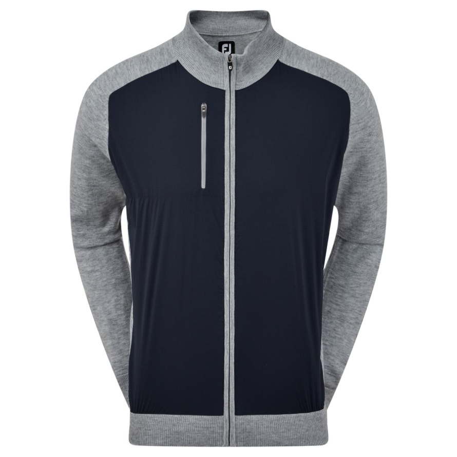 Wool Blend Tech Full-Zip Sweater Navy-Grey Footjoy CA